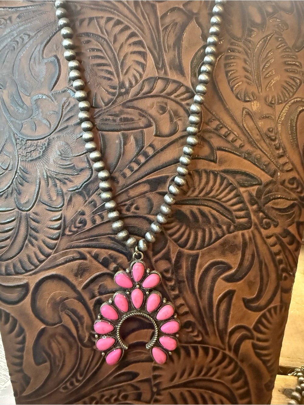 Women’s Pink Statement Pendant Necklace - Pink Bead Accents